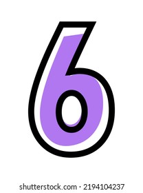 Vector Number 6 With Purple Color And Black Outline