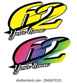 Vector Number 62 full color, for motorcycle racer design.