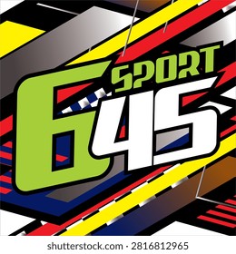 Vector number 645 and text SPORT speed concept, colorful 3d variation line background.