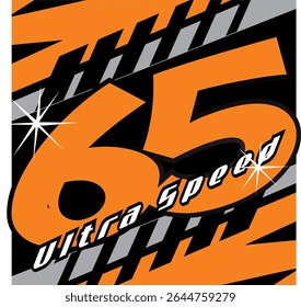 Vector number 65 orange with modified line variations, sticker print design, black background.