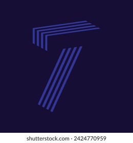 vector number 7 with 3d letter text with lines