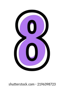 Vector number 8 with purple color and black outline