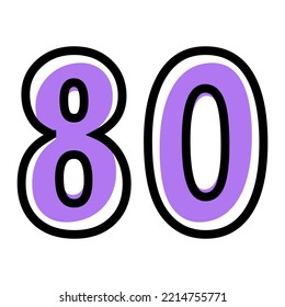 Vector number 80 with purple color and black outline