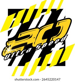 Vector number 80 yellow black and white ULTRA SPEED text, 3d concept, sticker print design.