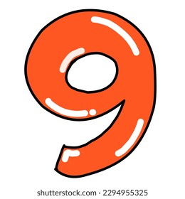 vector number 9 countdown nine style cartoon kids or comic red colour