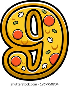 vector number 9. pizza fast food