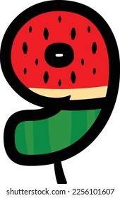 vector number 9 with watermelon fruit concept