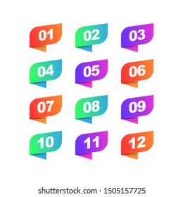 Vector Number Bullet Point 1 to 12 Colorful design. vector illustration