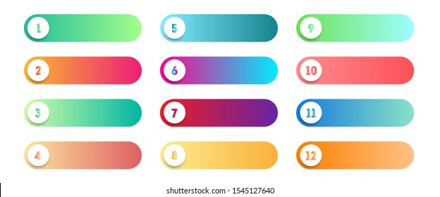 Vector number bullet point 1 to 12 colorful web buttons set