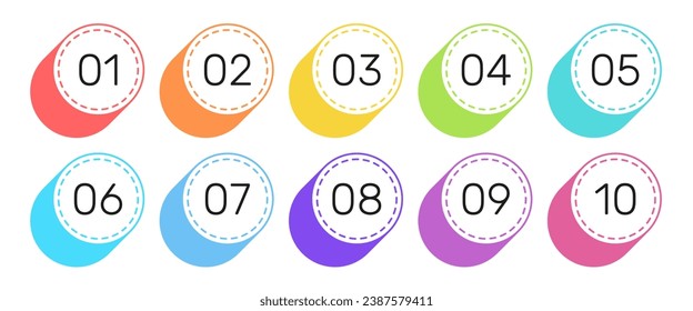 Vector number bullet point collection. 3d geometric shapes colorful labels set.