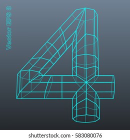 Vector Number Collection - 4. Stylized Polygonal Wireframe 3d Model. EPS 8