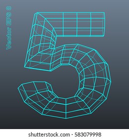 Vector Number Collection - 5. Stylized Polygonal Wireframe 3d Model. EPS 8