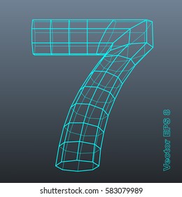 Vector Number Collection - 7. Stylized Polygonal Wireframe 3d Model. EPS 8