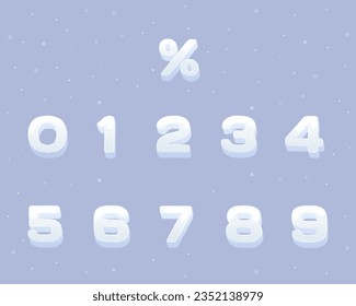 Vector number collection winter light ice and snow style