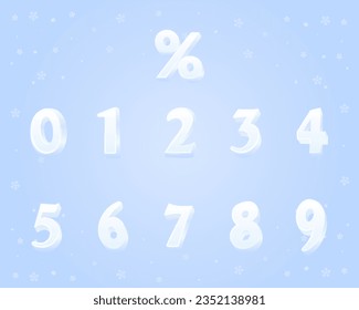 Colección de números de vectores estilo hielo blanco de invierno