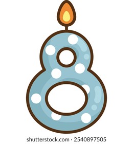 a vector of the number eight with a candle on top