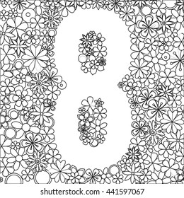 Vector number eight made of flowers in black and white.