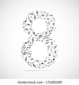 Vector number eight made from music notes.