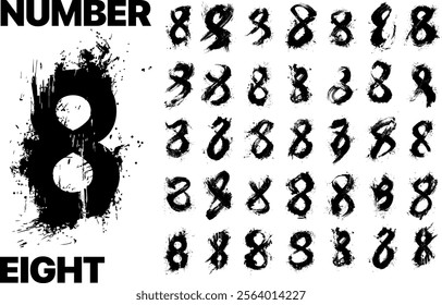 Vector number Eight. Many variations of the number 8 on a white background.