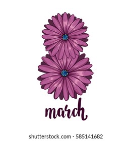 Vector number eight with violet flowers. Illustration isolated on white background.