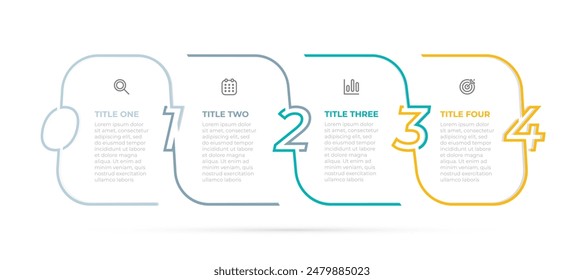 Vector number elements process with 4 steps and options design with thin line parts. Can be used for workflow diagram, info chart, annual report.