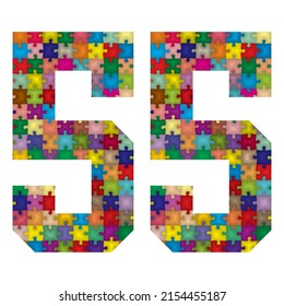 Vector Número Cincuenta Y Cinco Hecho De Piezas De Rompecabezas Coloridas. Ilustración Vectorial Del Número 55 Hecho De Rompecabezas

