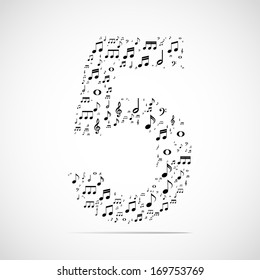 Vector number five made from music notes.