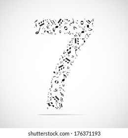 Vector number five made from music notes.