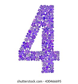 Vector number four made of flowers.