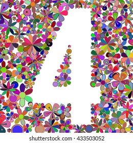 Vector number four made of flowers.