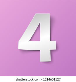 Vector number four. White paper number 4. Vector illustration in paper style