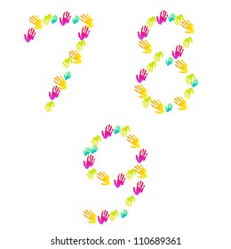 Vector number of hands isolated on white. Eps 10