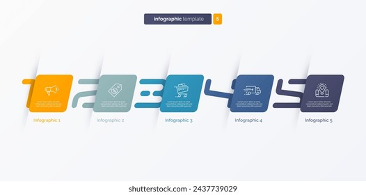 Vector number infographic template composed of 5 rounded squares.