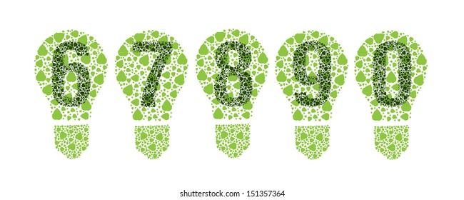 vector number lamp bulb with green Leaves
