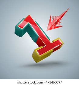 Vector Number one 3D style. Vector illustration