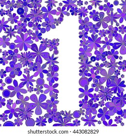 Vector number one made of colorful flowers on white background.