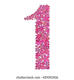 Vector number one made of flowers.