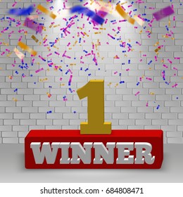Vector Number one winner light background. colorful confetti on wall background