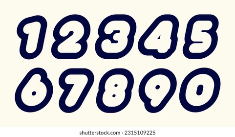 Vector number set black color slanted style