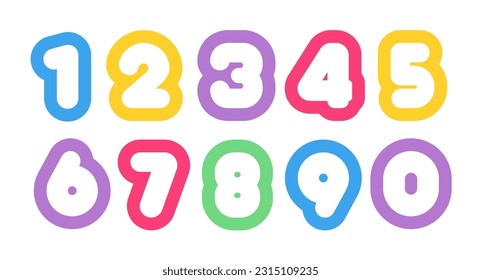 Vector number set bold colorful style modern typography