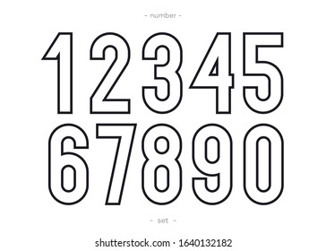 Vector number set bold line style modern typography for game, poster. 10 eps