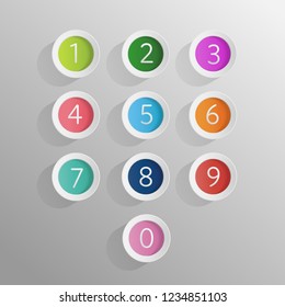 Vector Number set  circle button with color gradients.Button design