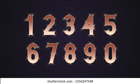 Vector number set gold shine style modern typography for game, poster, birthday, decoration, animation