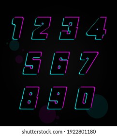 Vector number set, trendy colors neon font. For dark night theme, vibrant identity, techno design, app logo and more