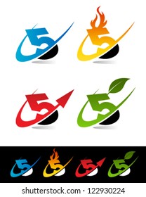 Vector number set of various swoosh 5 logo icons