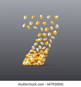 Vector Number Seven Made Of Coins Filling Character. Easy To Edit