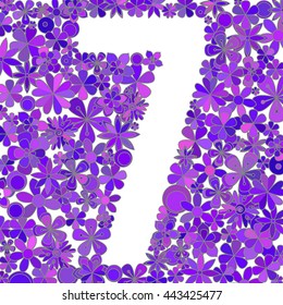 Vector number seven made of colorful flowers on white background.