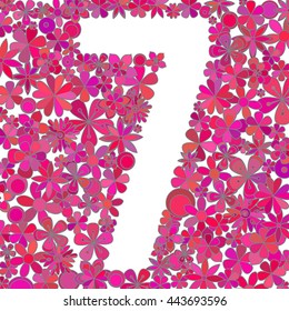 Vector number seven made of colorful flowers on white background.