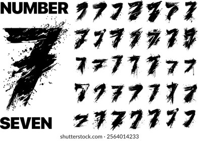 Vector number Seven. Many variations of the number 7 on a white background.