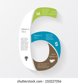 Vector number six business infographic, diagram, presentation, with options